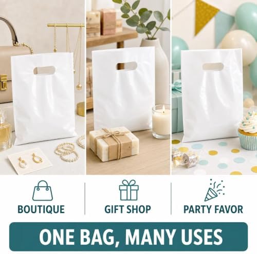 Small White Plastic Shopping with Handle Bag Small Business Store Retail - Image 5