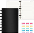 Discbound Notebook, 8-Disc Disbound Planner with Removable Pages, 180 Pages Spiral Notebook, Poly Cover Discbound Planner for Work, Travel, Note Taking(With Index Sticker),Black, A5 by Mosabear