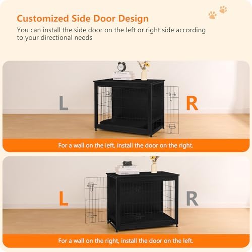 DWANTON 32.5" Dog Crate Furniture with Cushion, Wooden Kennel Table Indoor - Image 4