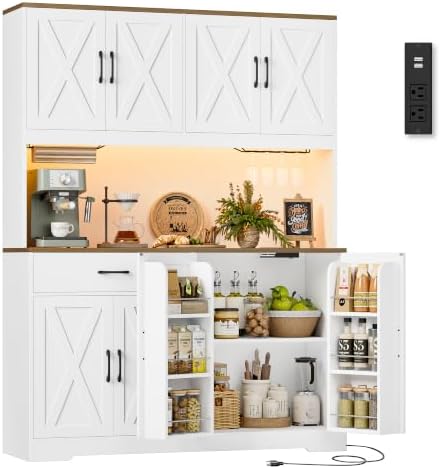 HOSTACK 55" W Kitchen Pantry Storage Cabinet, 72" Tall Hutch Cabinet, White by HOSTACK