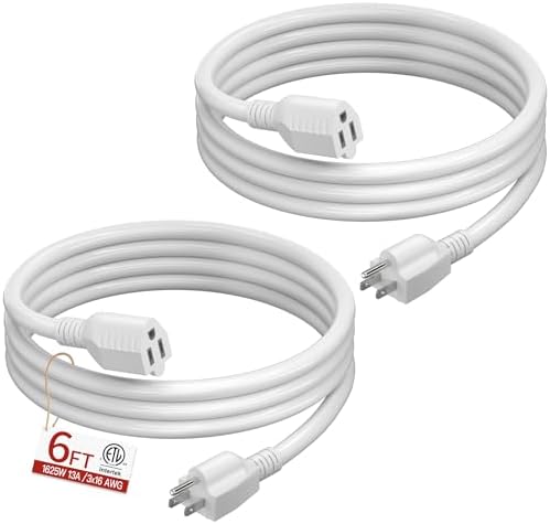 Skrizcable 16/3 Short Extension Cord 6FT 2Pack, White Extension Cord Indoor by Skrizcable
