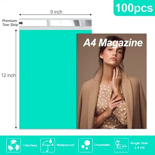 JinRuiKJ Poly Mailers 9x12 Inch, 100 Pcs Shipping Bags, Teal - Image 2
