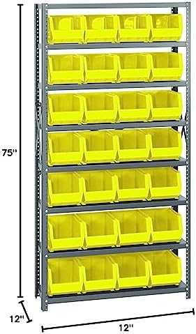 Quantum Storage Systems QSBU-239YL Giant Open Hopper Steel Shelving System, 12" D x 36" W x 75" H, with 8 Shelves and 28 QUS239 Bins, Yellow - Image 2