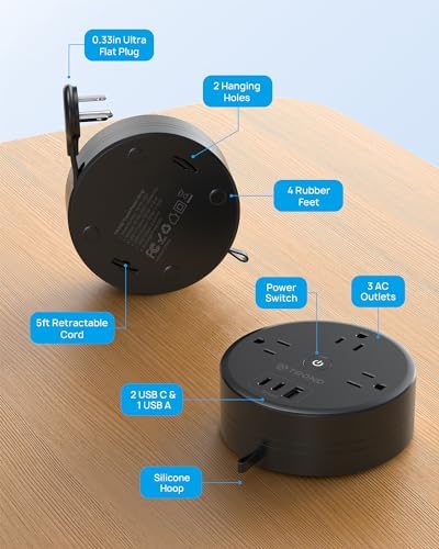 TROND Retractable Power Strip. Extension Cord 5ft, Cruise Ship Essentials - Image 7