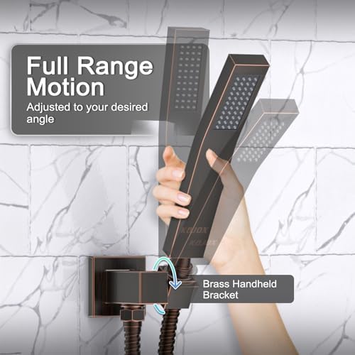 KOJOX Oil Rubbed Bronze Shower System with High Pressure 10 Inch Rainfall Shower Head, Handheld Shower head and Shower Faucet Trim valve, Bathroom Luxury Rain Mixer Shower Set Wall Mounted - Image 4