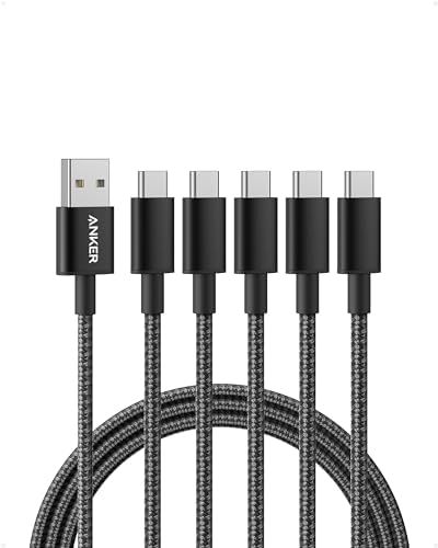 Anker USB A to USB C Cable, USB to USB C Cable (5-Pack, 6 ft, Black) by Anker
