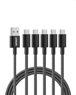 Anker USB A to USB C Cable, USB to USB C Cable (5-Pack, 6 ft, Black) by Anker