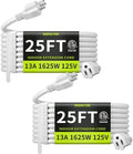 25 FT 2 Pack Extension Cord Indoor, 16 Gauge 3 Prong Power Cord by Seeklyze
