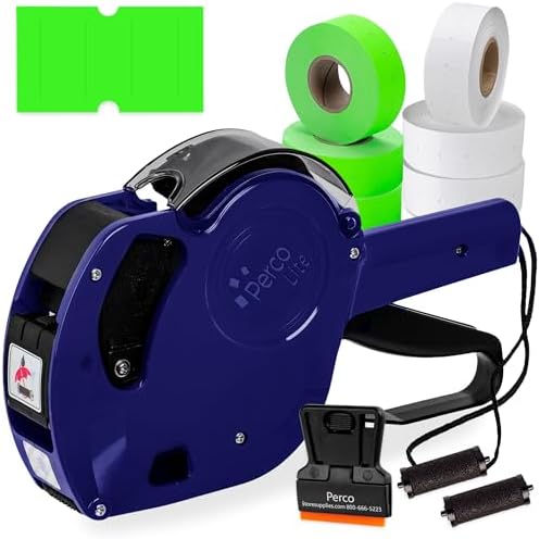 Perco Price Gun 1-Line Kit with 2 White 4 Green Rolls, Clip & Ink Rollers - Image 4