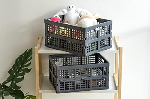 Eslite 34L Large Plastic Folding Storage Crates,Collapsible Crates for Storage,Pack of 3 (Grey) - Image 6
