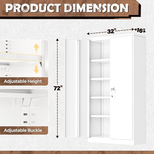 INTERGREAT Metal Lockable Storage Cabinet, 72” H Storage Cabinets with 2 Doors and 4 Adjustable Shelves for Office, Home, Garage, Pantry (Assembly Required, White) - Image 3