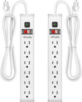 TiFFCOFiO Surge Protector Power Strip, 6 Feet Extension Cord, 600 Joules Surge Protection, Multiple Protection 6 Outlet Strip, 14 AWG Cord, 15A/1875W, ETL Listed, 2 Packs by TiFFCOFiO