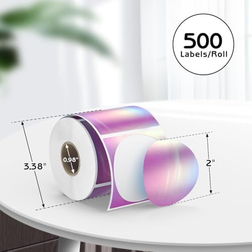 2" Holographic Thermal Sticker Labels, 500 Pcs Round Printable Thermal Waterproof Sticker Rainbow Glitter for Logo Design, Price/Name Tag, Barcode, DIY Custom, Aurora Dark Purple, 500 Labels/Roll - Image 7