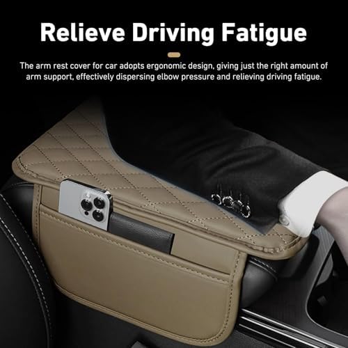 Center Console Cover, Armrest Cushion with 2 Storage Bags, Microfiber Leather Waterproof Pad for Car SUV Truck, Universal Interior Accessories (Yellow) - Image 6