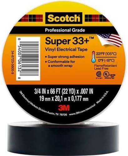 3M Scotch Super 33+ Electrical Tape, 2 in x 66 ft, 1 Roll, Black by 3MIndustrial