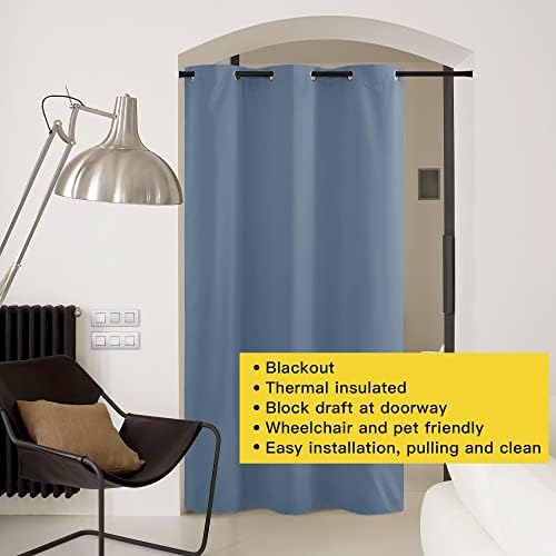 NICETOWN Stone Blue Door Curtain for Doorway Privacy, Curtains 84 Inch Length, Room Divider Curtain Cover, Blackout Temporary Insulated Closet Curtain for Bedroom Closet (1 Panel, 5ft Wide) - Image 3