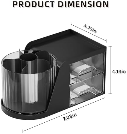 Marbrasse Desk Organizer with 2 Drawer, 360°Rotating Pen Holder, Desk Organizers and Accessories with 6 Slots Pencil Holder + 2 Drawer, Art Supply Storage Box Caddy for Office (Black) - Image 3