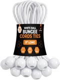 Xpose Safety Bungee Ball Cords 9" 10 Pack Heavy Duty White Stretch Rope with Ball Ties for Canopies, Tarps, Walls, Cable Organization by XposeSafety