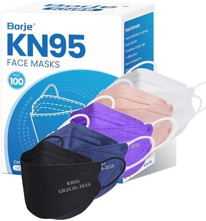 Borje KN95 Face Masks, 100 Pcs Disposable Face Masks, Filter Protection Against PM2.5 from Fire Smoke & Dust by Borje