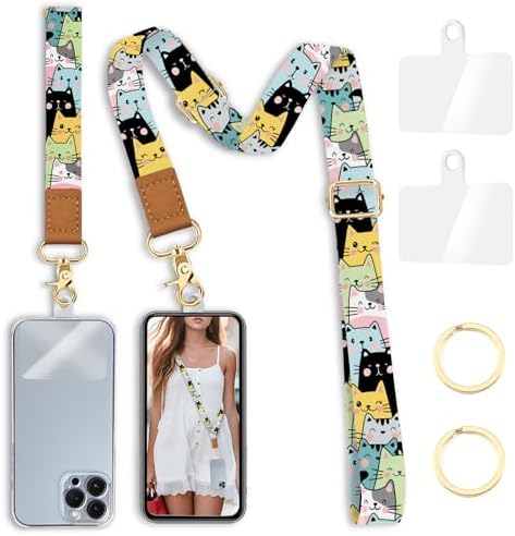 Yonlevres Phone Lanyard Crossbody Strap Wrist Neck Adjustable Women Cat by Yonlevres