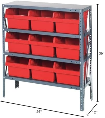 Quantum Storage Systems 1239-SB809RD Solid Heavy Duty 4 Shelves 9 Store-MAX Red Bins 39" H x 36" W x 12" D - Image 2