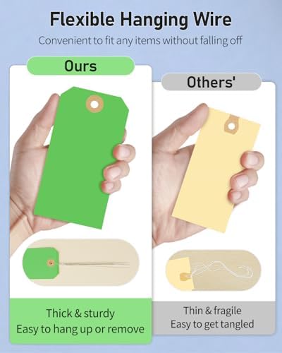 Uniclife 100 Pcs Green Blank Shipping Tags with Wire Attached 4.7 Inch Paper Tags Hang Tag with Reinforced Eyelet Large Marking Label Writable Price Inventory Label Tag, 4.7" x 2 3/8" - Image 4