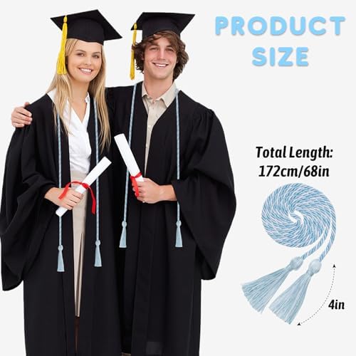 Sky Blue White Graduation Cord, Graduation Honor Cords Braided Tassels Cord for 2026, 68” Long Polyester Yarn Honor Ropes for 2026 Grad Decorations, Party Ceremonies - Image 2