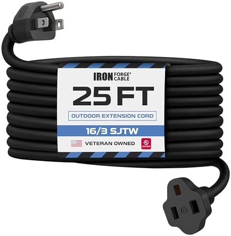 Iron Forge Cable 16 Gauge Heavy Duty Black Extension Cord, 25 Ft - SJTW by IronForgeCable