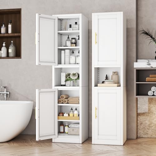 Tall Metal Narrow Bathroom Storage Cabinet 67" H, Tall White Pantry Cabinets with 4 Adjustable Shelves and 2 Doors for Kitchen, Home Office, Living Room, Dining Room(16 inches Wide) by BAOLIWO