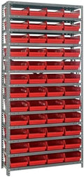 Quantum Storage Systems 1275-107RD Steel Shelving Unit with 4" Shelf Bins, 12" D x 36" W x 75" H, Red by QuantumStorageSystems