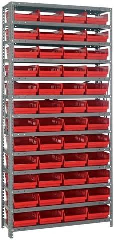 Quantum Storage Systems 1275-107RD Steel Shelving Unit with 4" Shelf Bins, 12" D x 36" W x 75" H, Red by QuantumStorageSystems