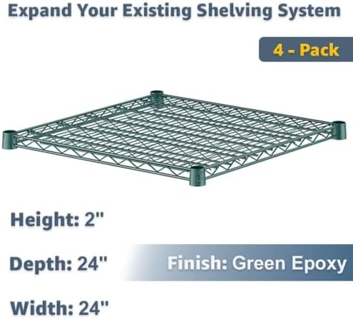 24" x 24" Replacement Wire Shelves 4 Pack for Storage Systems, Green-Plated Steel Build, NSF - Image 2