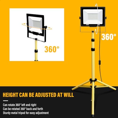 Willpower 100W Tripod Stand LED Work Light, 10000LM LED Floodlight Portable Job Site Light 110V Outdoor Indoor for Workshop Garage Construction Basement with 5 Meter Power Cord IP66 6000K - Image 4