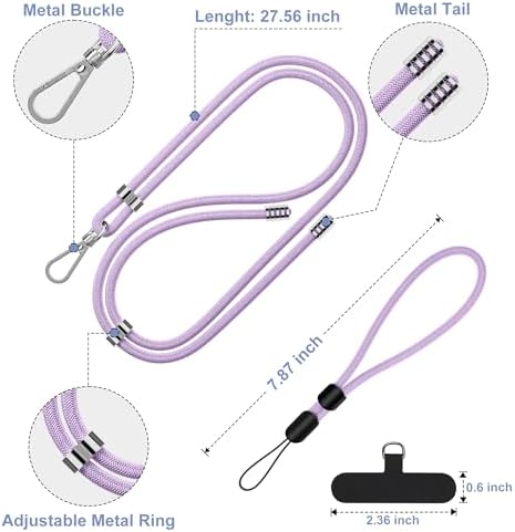 takyu Phone Lanyard, 2 Pack Adjustable Cell Phone Lanyard Crossbody Neck Strap & 2 Pack Phone Wrist Strap with Tether Tabs Compatible for iPhone Android Smartphones-Black Purple - Image 3