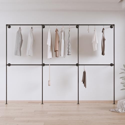 Industrial Pipe Clothing Rack, Wall Mounted Clothes Rack, 110", 6 Rods by Anynice