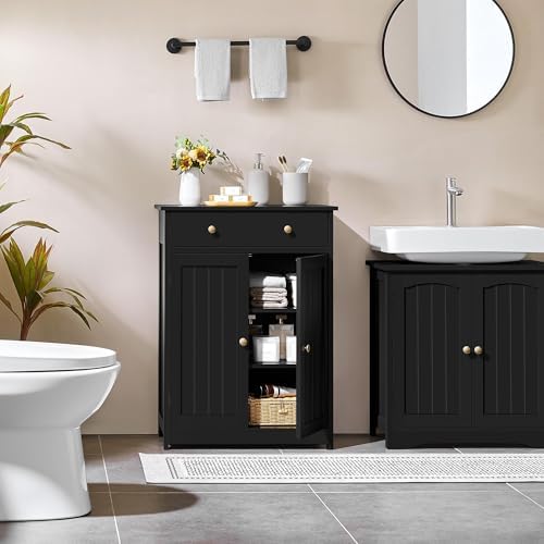 Yaheetech Small Bathroom Storage Cabinet with Drawer and 2 Doors, Black - Image 2