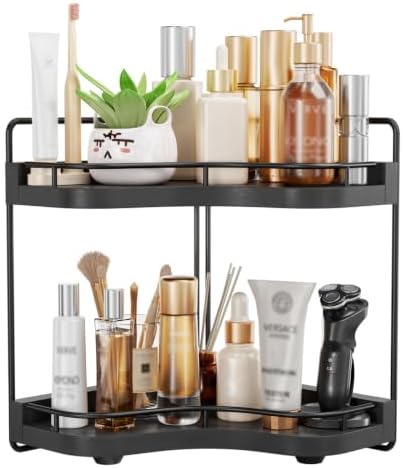 2-Tier Corner Bathroom Counter Organizer, Larger Size, Black by Unknown