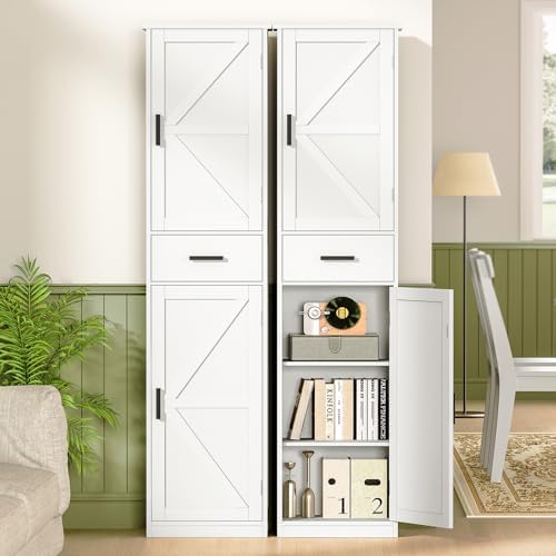 WEENFON Tall Bathroom Cabinet, Storage Cabinet with 6 Shelves & Drawer, Bathroom Storage Cabinet with Adjustable Shelves, Tall Cabinet for Living Room, Home Office, White - Image 2