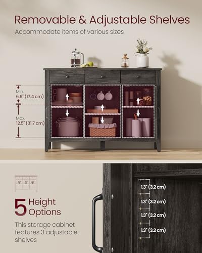 VASAGLE Buffet Cabinet, Coffee Bar with 3 Drawers, Adjustable Shelf - Image 4