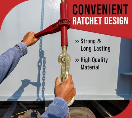 Heavy Duty Specialty Pro Ratchet Load Chain Binder w/ 1/2" Grab Hook on One Side & 1/2" Slip Hook Other Side, 12,000 Lbs Load Limit | Chain Binders for Flatbed Truck Trailer - 4 Pack - Image 3