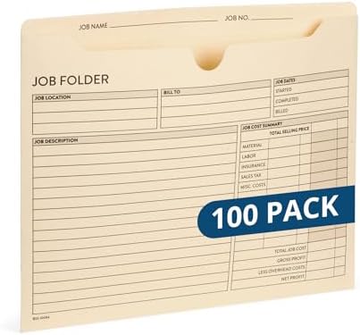 Blue Summit Supplies 100 Job Folders, Letter Size, Manila, Preprinted by BlueSummitSupplies