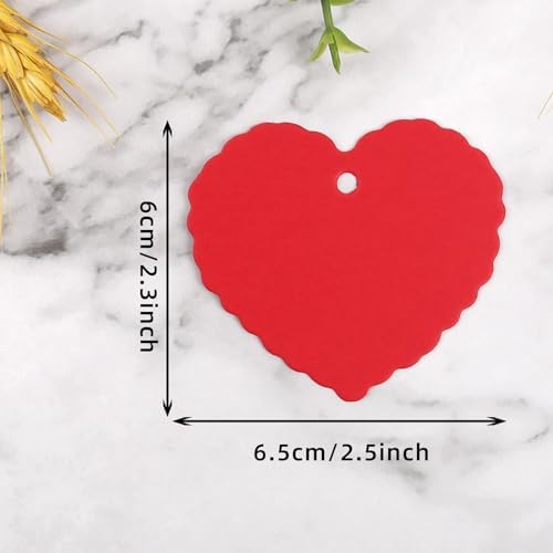 100 Pcs Red Gift Tags Valentine Heart Shaped Paper Tags Blank Heart Hanging DIY Labels Valentine's Gift Wrapping Tag with 33 Feet String for Valentine's Party - Image 2