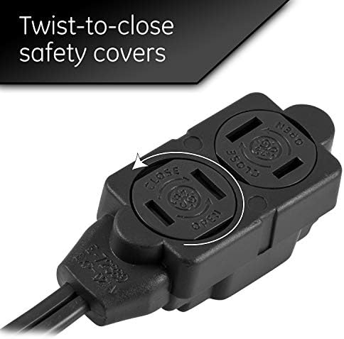 GE 12 Ft Extension Cord, 3 Outlet Power Strip, 2 Prong, 16 Gauge, Twist-to-Close Safety Outlet Covers, Indoor Rated, Perfect for Home, Office or Kitchen, UL Listed, Black, 45152 - Image 3