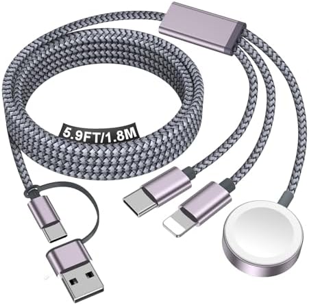 Travel Essentials for Apple Watch Charger,iPhone Charger,3 in 2 Type C/Lightning/Magnetic Travel Charging Cable,Portable Multi Charging Cable for Apple Watch, iPhone 17‑11,Samsung S26,Car,iPad-6FT by Accessoriesforphoneandelectricproducts