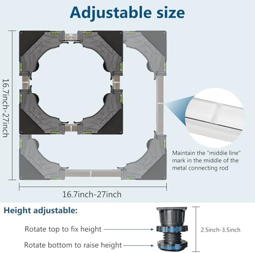 Adjustable Mobile Base (4 Locking Wheels + 4 Support Feet) - Heavy Duty 660lbs Load Stand for Washer, Dryer, Refrigerator, Furniture | 24-31" Telescopic Dolly Cart with Anti-Slip Pads (Black) - Image 5