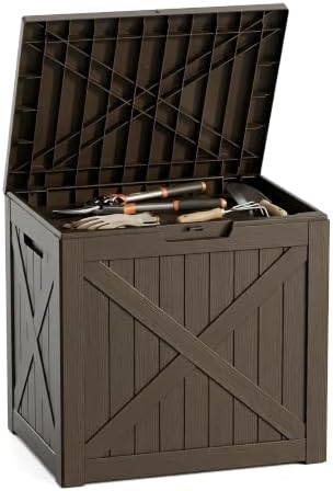 32 Gallon Waterproof Resin Storage Deck Box, Light Coffee by Unknown