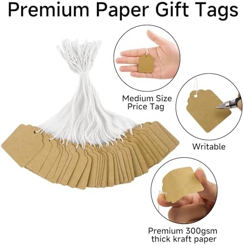 joycraft 200Pcs Price Tags with String Attached, 1.4x1.8 in Brown Gift Tag - Image 3