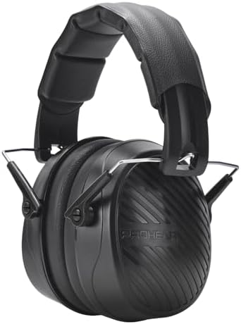 PROHEAR 038 Ear Protection Safety Earmuffs for Mowing, 28dB Noise Reduction Passive Hearing Protector, Compact Foldable Headset for Shooting Construction Power Tools, Black by PROHEAR