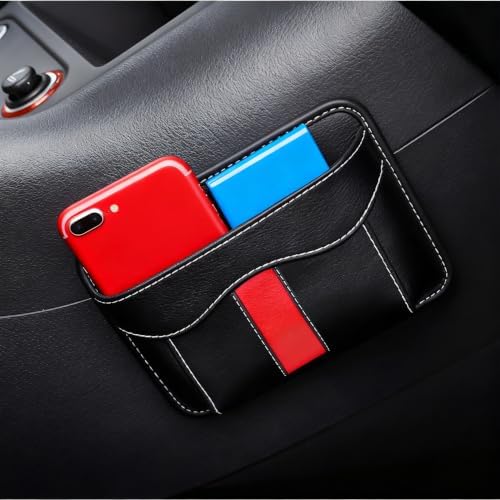 Car Seat Side Organizer, PU Leather Vehicle Storage Pocket, Universal Gap Filler for Auto Console Door Phone Document Sundries Organizer (Black and Red) - Image 6