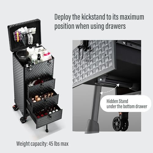 Yueieoun Rolling Makeup Case with 3 Drawers, Salon Cart Nail Trolley Cart with Wheels Rolling Train Case Cosmetology Case Organizer Cases for Nail Tech,SPA,Face Painting,Hairstylist,Makeup Artist - Image 5